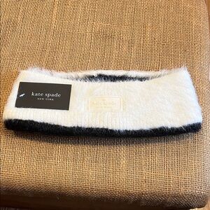 kate spade white and black fuzzy knit headband